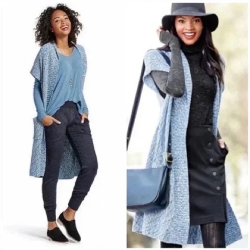 Cabi Light Blue Textured Open Front Vest